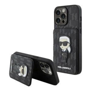 Lagerfeld для iPhone 15 Pro чехол Cardslot Stand PU Saffiano Monogram NFT Karl Ikonik Hard Black 1