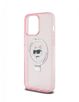Lagerfeld для iPhone 15 Pro Max чехол PC/TPU + Ring stand NFT Choupette head Hard Pink (MagSafe) 1