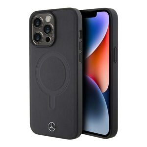 Mercedes для iPhone 15 Pro Max чехол Leather Plain Smooth with Ring Hard Black (MagSafe) 1