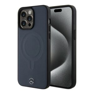 Mercedes для iPhone 15 Pro Max чехол Leather Plain Smooth with Ring Hard Navy (MagSafe) 1