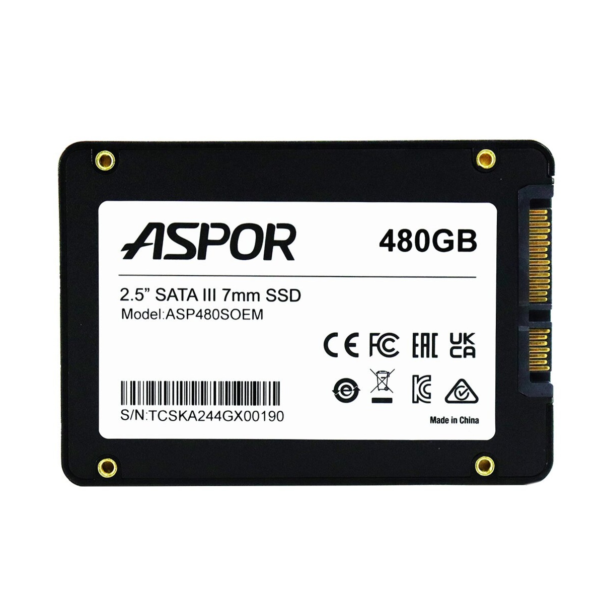 SSD 2.5" 480GB SATA3 Aspor (QLC,YS,R/W 550/480MB/s,Plastic case) OEM 1 SSD 2.5" 480GB SATA3 Aspor (QLC,YS,R/W 550/480MB/s,Plastic case) OEM 1