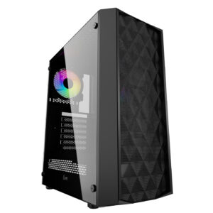 Корпус Powercase Diamond Mesh LED, Tempered Glass, 1x 120mm 5-color fan, чёрный, ATX (CMDM-L1) 1