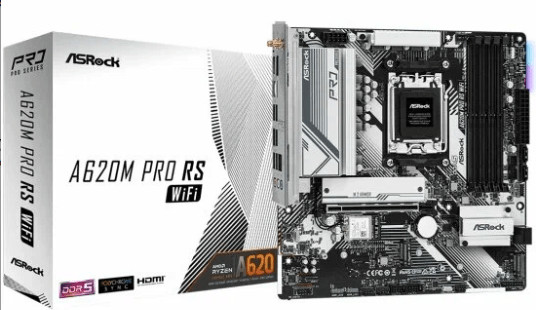 Материнская плата ASRock A620M PRO RS WIFI, Socket AM5, AMD A620, 4xDDR5-5200, HDMI+DP, 1xPCI-Ex16, 1 Материнская плата ASRock A620M PRO RS WIFI, Socket AM5, AMD A620, 4xDDR5-5200, HDMI+DP, 1xPCI-Ex16, 1