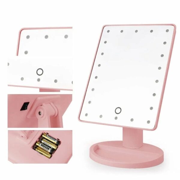 Косметическое зеркало настольное с подсветкой / Зеркало для ванной / LARGE LED MIRROR / Розовое 1