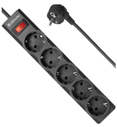 Сетевой фильтр Defender ES largo 1.8 черный, 1,8 м, 5 роз(99497) 1 Сетевой фильтр Defender ES largo 1.8 черный, 1,8 м, 5 роз(99497) 1