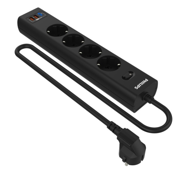 Сетевой фильтр Philips  4 Розетки с USB PD/QC3.0 (5/9/12В) 30Вт  кабель - 2M черный 1 Сетевой фильтр Philips  4 Розетки с USB PD/QC3.0 (5/9/12В) 30Вт  кабель - 2M черный 1