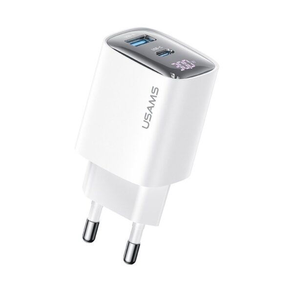 СЗУ USAMS CC229 30W USB/USB-C +LCD white 1