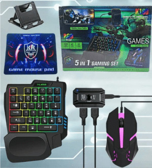 Игровой набор 5в1 для смартфона клавиатура, мышь, коврик, подставка для телефона RGB Light K180 1