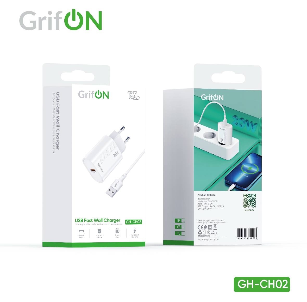 СЗУ USB GrifON GH-CH02 20W +кабель USB/Micro white 1 СЗУ USB GrifON GH-CH02 20W +кабель USB/Micro white 1