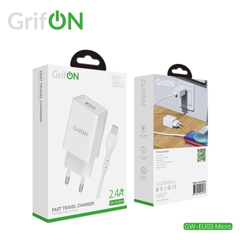 СЗУ USB GrifON GW-EU03 2.4A +кабель USB/USB-C white 1 СЗУ USB GrifON GW-EU03 2.4A +кабель USB/USB-C white 1