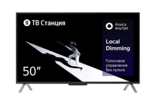 50" Телевизор YANDEX YNDX-00092 черный 3840x2160, Frameless, 4K Ultra HD, 60 Гц, WIFI, SMART TV, 2 x 1