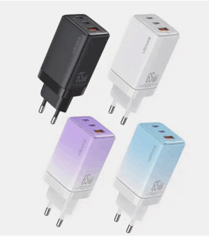 СЗУ USAMS US-CC180 65W Gan Fast Charger 3 Ports 2Type-C+1USB gradient blue 1