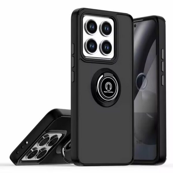 Накладка пластик матовый с окантовкой для Xiaomi Redmi Note 14 Pro Plus 5G кольцом-держателем черный 1