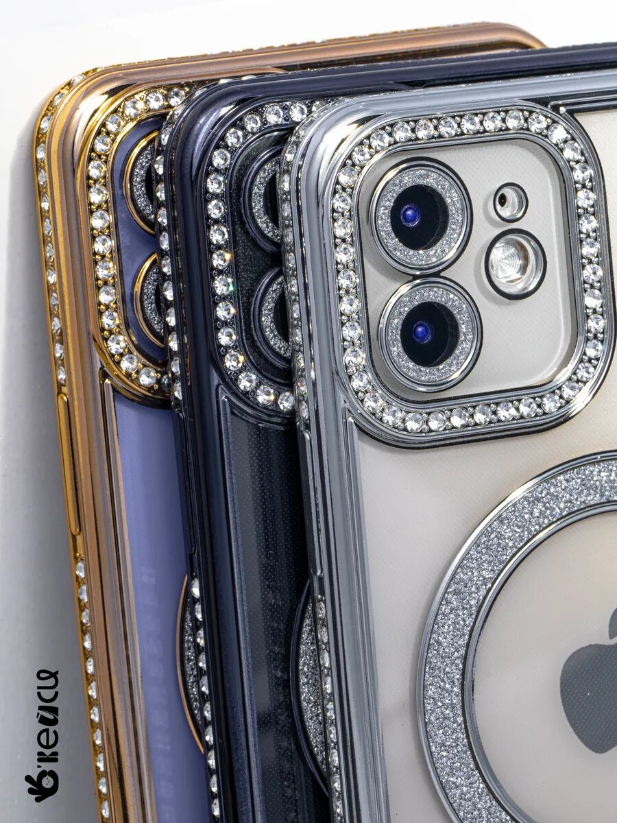 Чехол-накладка для Xiaomi Redmi 13C Золотые стразы с MagSafe 3 Чехол-накладка для Xiaomi Redmi 13C Золотые стразы с MagSafe 3