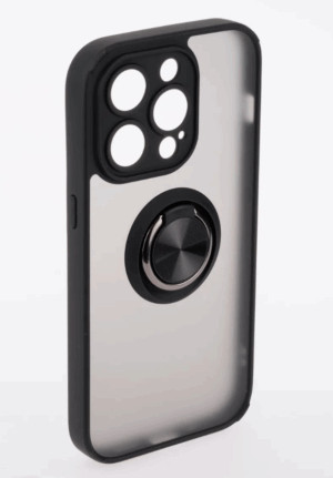 Накладка пластик матовый с окантовкой для iPhone 14 Pro с кольцом-держателем черный 1