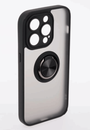 Накладка пластик матовый с окантовкой для iPhone 14 Pro с кольцом-держателем черный 1