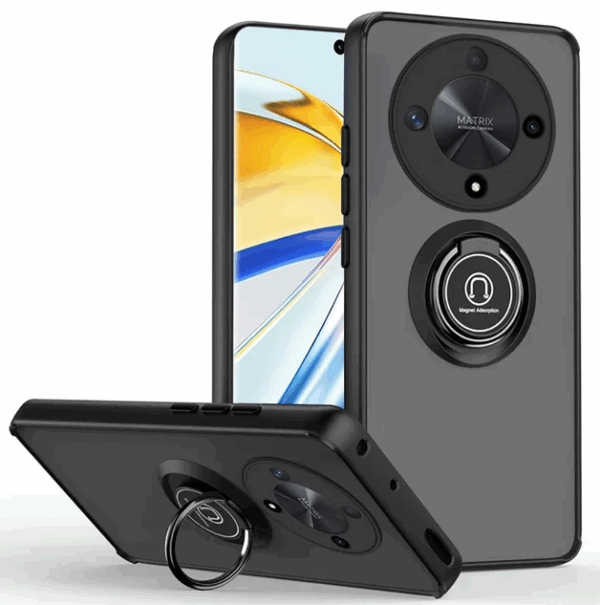 Накладка пластик матовый с окантовкой для Honor X9B с кольцом-держателем черный 1
