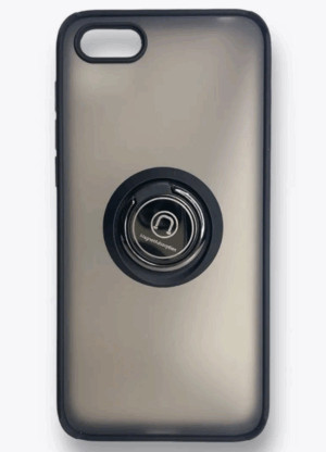 Накладка пластик матовый с окантовкой для Huawei  Y5 2018 с кольцом-держателем черный 1