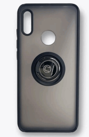 Накладка пластик матовый с окантовкой для Huawei  Y6 2019 с кольцом-держателем черный 1