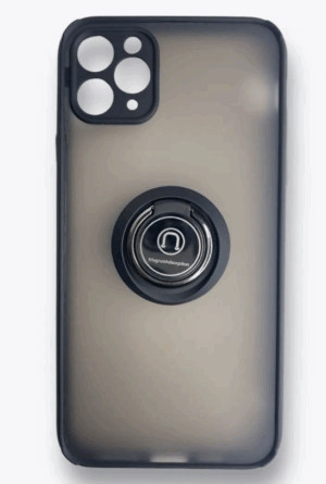 Накладка пластик матовый с окантовкой для iPhone 11 Pro Max с кольцом-держателем черный 1
