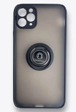 Накладка пластик матовый с окантовкой для iPhone 11 Pro Max с кольцом-держателем черный 1