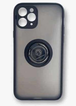 Накладка пластик матовый с окантовкой для iPhone 11 Pro с кольцом-держателем черный 1