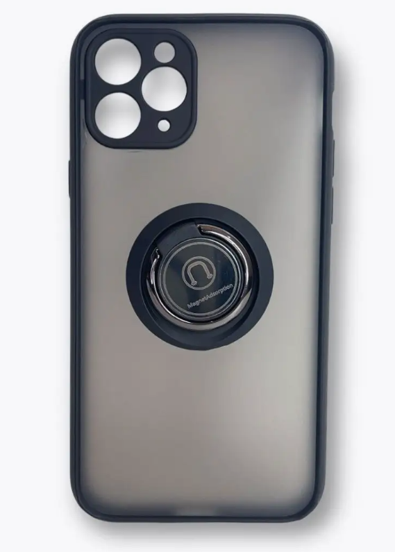 Накладка пластик матовый с окантовкой для iPhone 11 Pro с кольцом-держателем черный 1 Накладка пластик матовый с окантовкой для iPhone 11 Pro с кольцом-держателем черный 1
