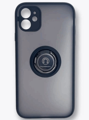 Накладка пластик матовый с окантовкой для iPhone 11 с кольцом-держателем черный 1