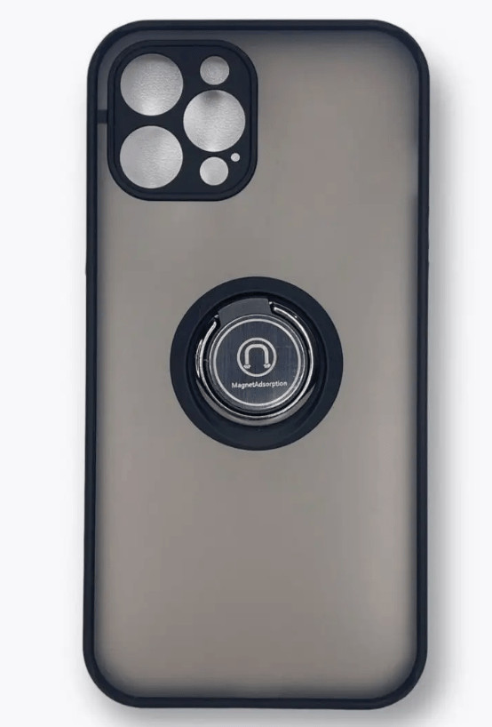 Накладка пластик матовый с окантовкой для iPhone 12 Pro Max с кольцом-держателем черный 1 Накладка пластик матовый с окантовкой для iPhone 12 Pro Max с кольцом-держателем черный 1
