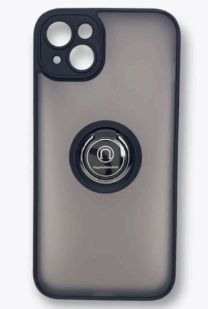 Накладка пластик матовый с окантовкой для iPhone 14 Plus с кольцом-держателем черный 1
