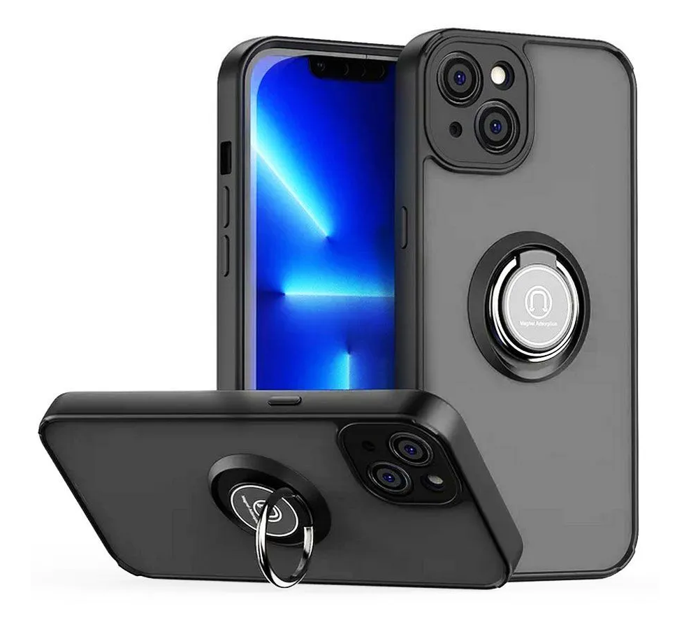 Накладка пластик матовый с окантовкой для iPhone 14 с кольцом-держателем черный 1 Накладка пластик матовый с окантовкой для iPhone 14 с кольцом-держателем черный 1