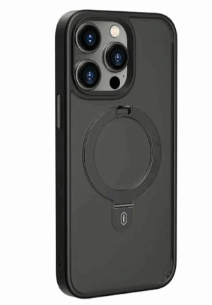 Накладка пластик матовый с окантовкой для iPhone 16 Pro Max с кольцом-держателем черный 1