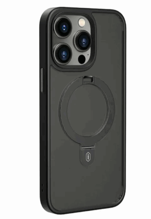 Накладка пластик матовый с окантовкой для iPhone 16 с кольцом-держателем черный 1