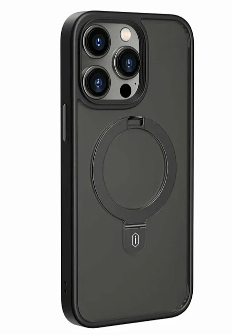 Накладка пластик матовый с окантовкой для iPhone 16 Pro с кольцом-держателем черный 1 Накладка пластик матовый с окантовкой для iPhone 16 Pro с кольцом-держателем черный 1