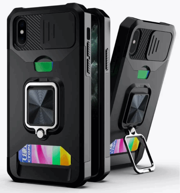 Накладка пластик матовый с окантовкой для iPhone X/XS с кольцом-держателем черный 1