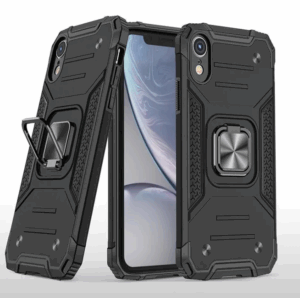 Накладка пластик матовый с окантовкой для iPhone XR с кольцом-держателем черный 1