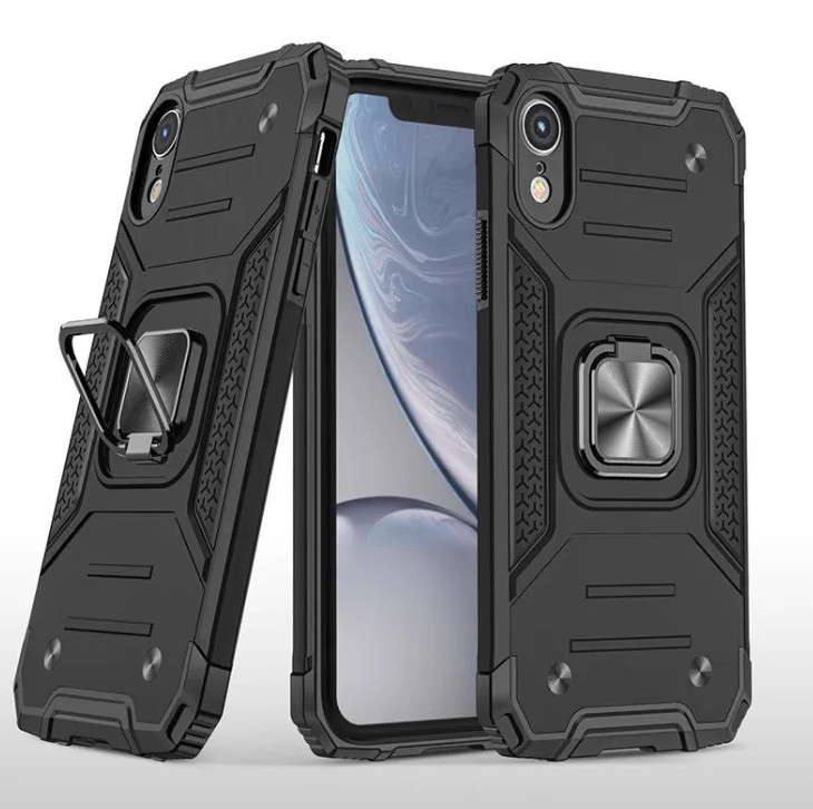Накладка пластик матовый с окантовкой для iPhone XR с кольцом-держателем черный 1 Накладка пластик матовый с окантовкой для iPhone XR с кольцом-держателем черный 1