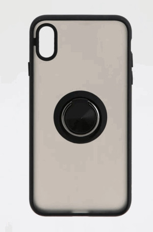 Накладка пластик матовый с окантовкой для iPhone XS Max с кольцом-держателем черный 1