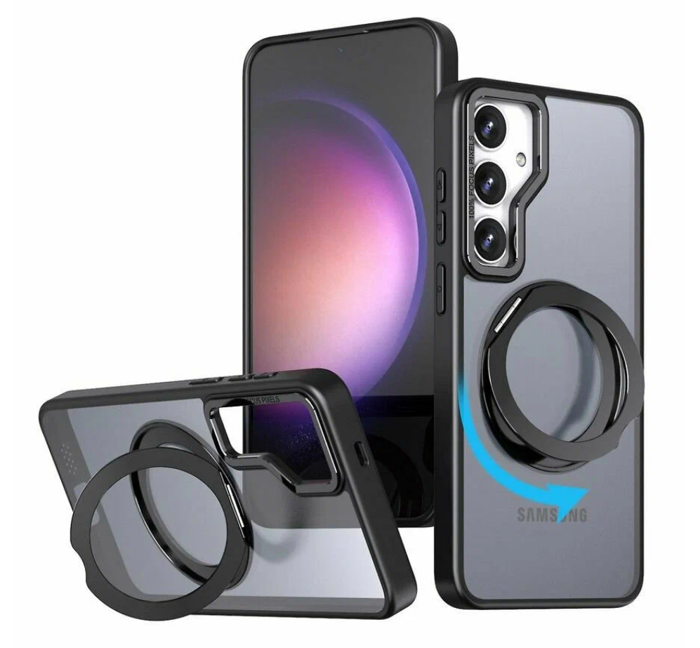 Накладка пластик матовый с окантовкой для Samsung S25 Plus с кольцом-держателем черный 1 Накладка пластик матовый с окантовкой для Samsung S25 Plus с кольцом-держателем черный 1