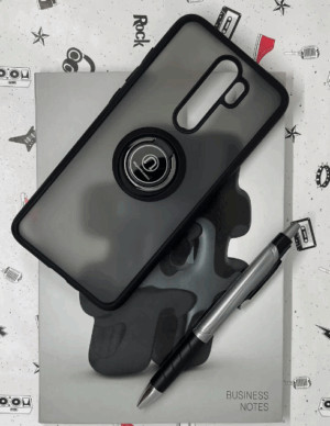 Накладка пластик матовый с окантовкой для Xiaomi Redmi Note 8 Pro с кольцом-держателем черный 1