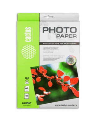 Фотобумага Cactus CS-GA4200100 A4/200г/м2/100л/белый глянцевое для струйной 1