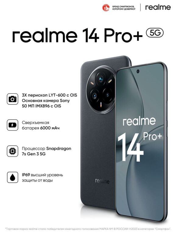 Смартфон Realme 14 Pro+ 8/256 Gb Серый замшевый 1 Смартфон Realme 14 Pro+ 8/256 Gb Серый замшевый 1