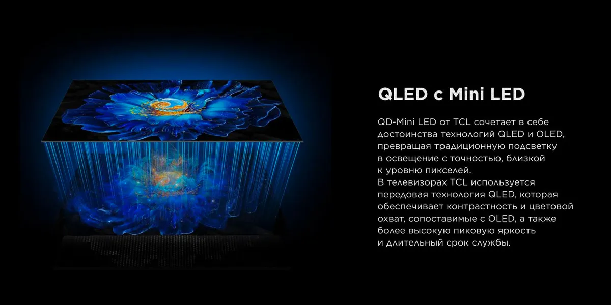 Телевизор TCL 55" Q6CS QD-Mini LED 4K HDR Google TV, Смарт ТВ, 55 дюймов 4
