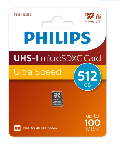 Флэш-карты Philips microSDHC 512GB Class 10 (без SD адапт) 1 Флэш-карты Philips microSDHC 512GB Class 10 (без SD адапт) 1