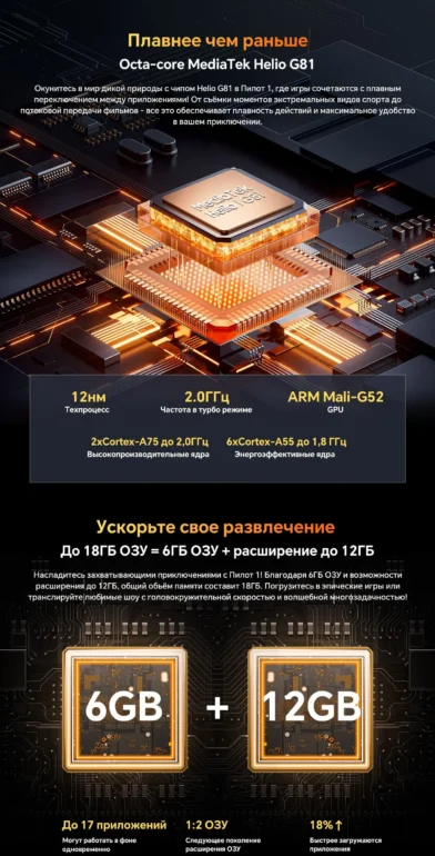 Смартфон Oscal Pilot 1 6(+12 GB)/256 Black 30