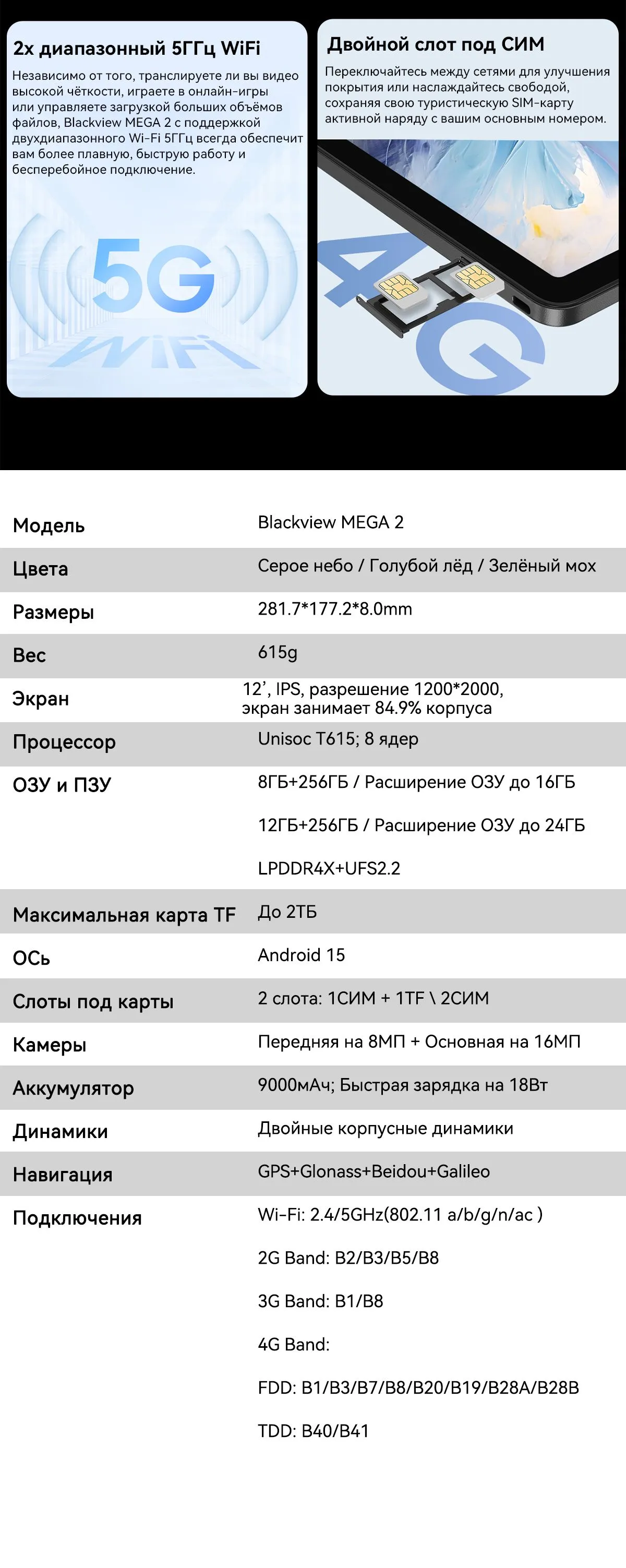 Планшет Blackview MEGA 2 12/256GB LTE Celestial Grey 1 Планшет Blackview MEGA 2 12/256GB LTE Celestial Grey 1