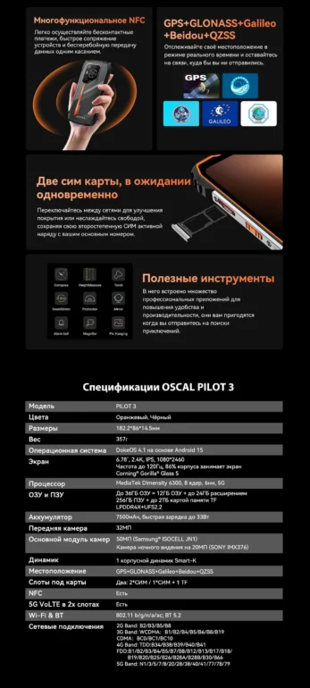 Смартфон Oscal Pilot 3 12/256 Black 43