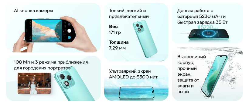 Смартфон HONOR 400 Lite 8/256 ГБ Вельветовый бирюзовый 2 HONOR-400-Lite-02
