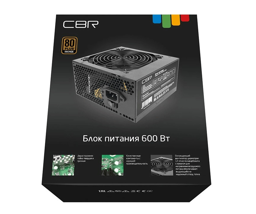 Блок питания CBR PSU-ATX600-12GM ATX 600W 80+ Bronze, APFC, 0.6mm, 20+4pin, 1*8-pin(4+4P), 2*6+2pin, 2 Блок питания CBR PSU-ATX600-12GM ATX 600W 80+ Bronze, APFC, 0.6mm, 20+4pin, 1*8-pin(4+4P), 2*6+2pin, 2