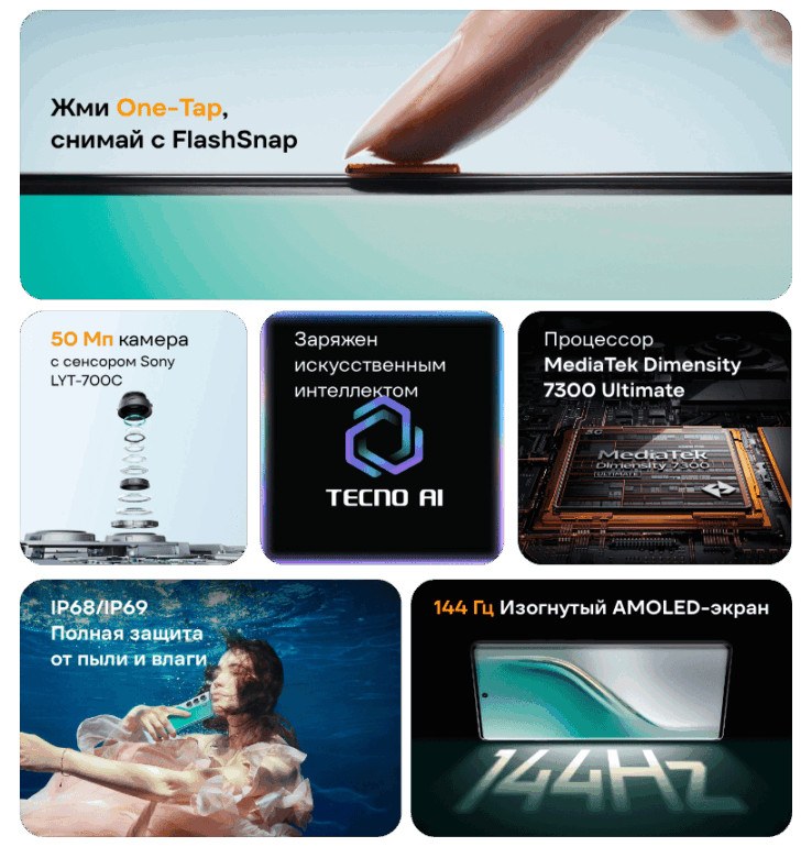 Смартфон TECNO Camon 40 Pro 5G 12/256 Gb Sandy Titanium 2 Tecno-Camon-40-Pro-02